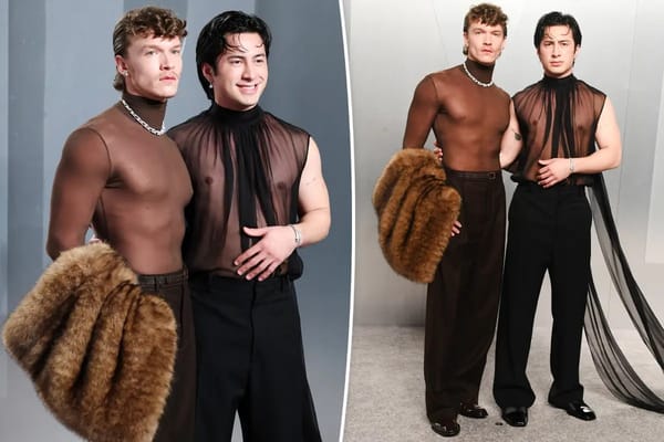 Hudson Williams and Connor Storrie twin in sheer outfits at Vanity Fair party — Pagesix